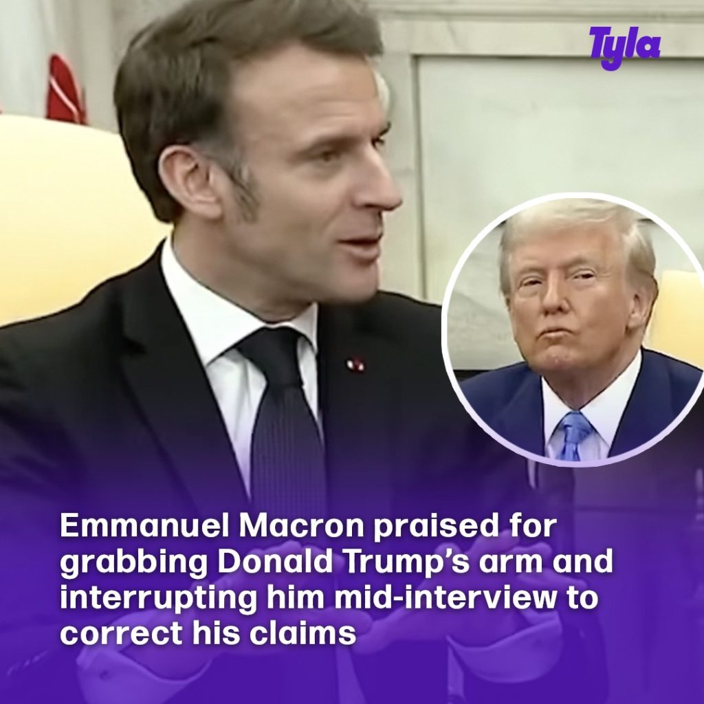 Emmanuel Macron praised for grabbing Donald Trump’s arm and interrupting him mid-interview to correct his claims