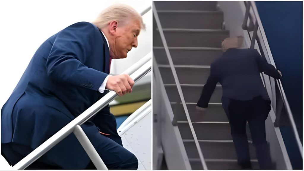 Donald Trump experiences ‘Biden moment’ after viral stumble up Air Force One stairs